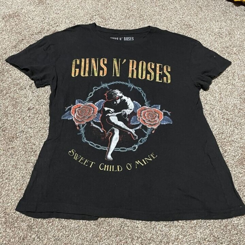 Guns N Roses Sweet Child O Mine Graphic T-Shirt Womens Medium Black Cotton Tee - Picture 1 of 4